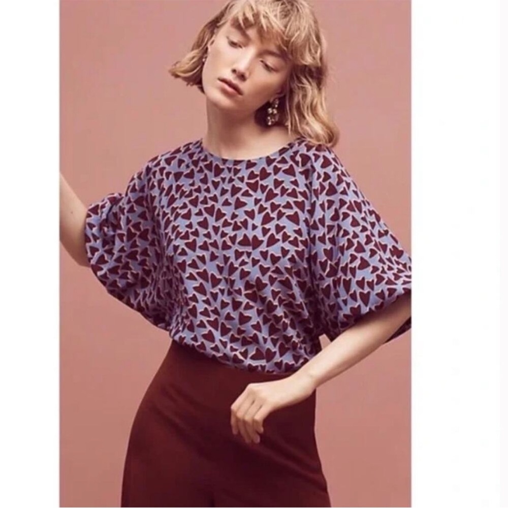 Anthropologie Maeve Heart Print Blouse